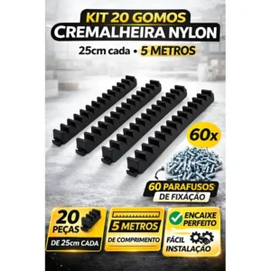 20 Gomos (5 Metros) Cremalheira Nylon 60 Parafusos Incluso