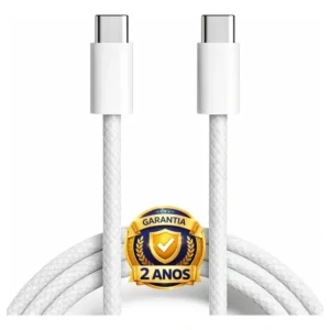 Cabo Carregador Dados Turbo Tipo C Duplo Compativel Com Samsung S24 Ultra S23 Fe S22 Plus S21 S20 Motorola Xiaomi Lg Iphone 15 16 Cor Branco Nylon