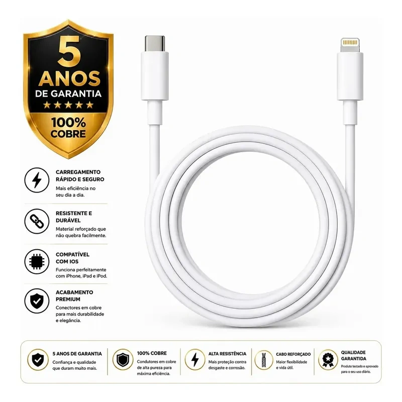 Cabo Carregador Turbo Tipo C Para iPhone 8 X Xr 11 12 13 14 Pro Max Cor Branco Dtimp
