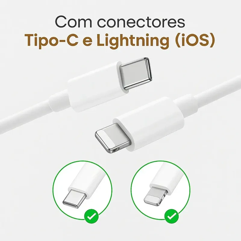 Cabo Carregador Turbo Tipo C Para iPhone 8 X Xr 11 12 13 14 Pro Max Cor Branco Dtimp - Imagem 3