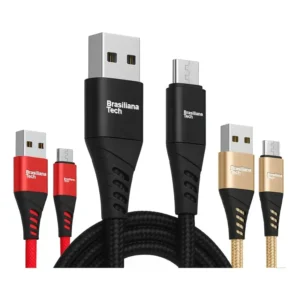Cabo Tipo C Turbo 2 Metros Kit com 3 Cabos Carregador Rápido Cabo Usb Reforçado Carga Acelerada Sincronização De Dados Resistência Máxima Longa Duração Uso Diário Intenso Confiável