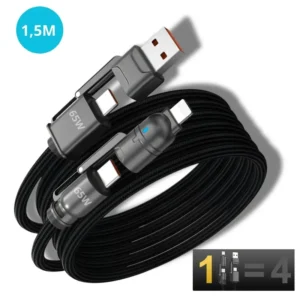 Cabo Usb Carregador Turbo 65w 4 Em 1 Tipo C Cumprido 1.5 Metros Rápido Compatível iPhone 11 12 13 14 15 16 17 Pro Max Samsung Motorola Xiaomi Macbook Notbook Ps5 Premium Reforçado