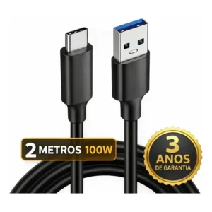 Cabo Usb Tipo C 100W 2 Metros turbo Compatível Samsung Galaxy S25 S24 Plus S23 Fe S22 S21 S20 A16 A15 A22 A13 A14 A55 A53 A54 A06 A0 iphone 15 16 17 Pro Max Carplay Auto Android Ps