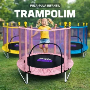 Cama Elástica Pluggei Select PluggKids TB02 Circular para Crianças com Rede de Proteção Rosa