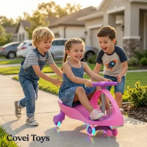 Carrinho Infantil Rolimã Car Covei Toys Suporta 100kg Volante Drift Com Led Cor Rosa