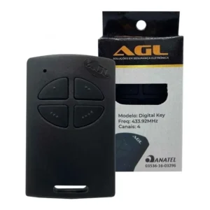Controle Remoto AGL de 4 Canais para Portão Eletrônico 433 MHz, Cor Preta