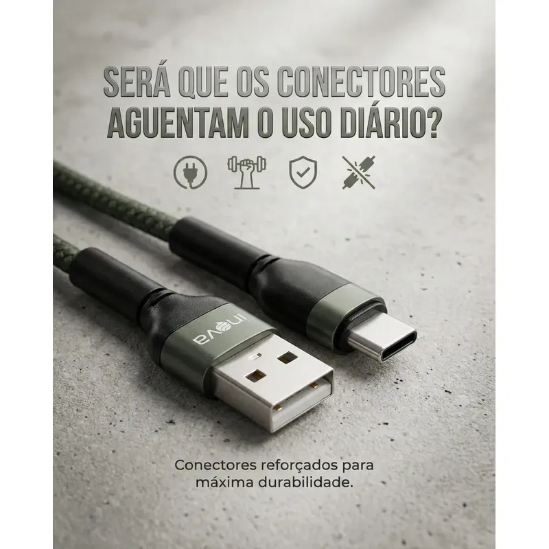 Kit 3 Cabos Tipo C Inova Turbo 3.4a Nylon Trançado Reforçado Sortido - Imagem 3