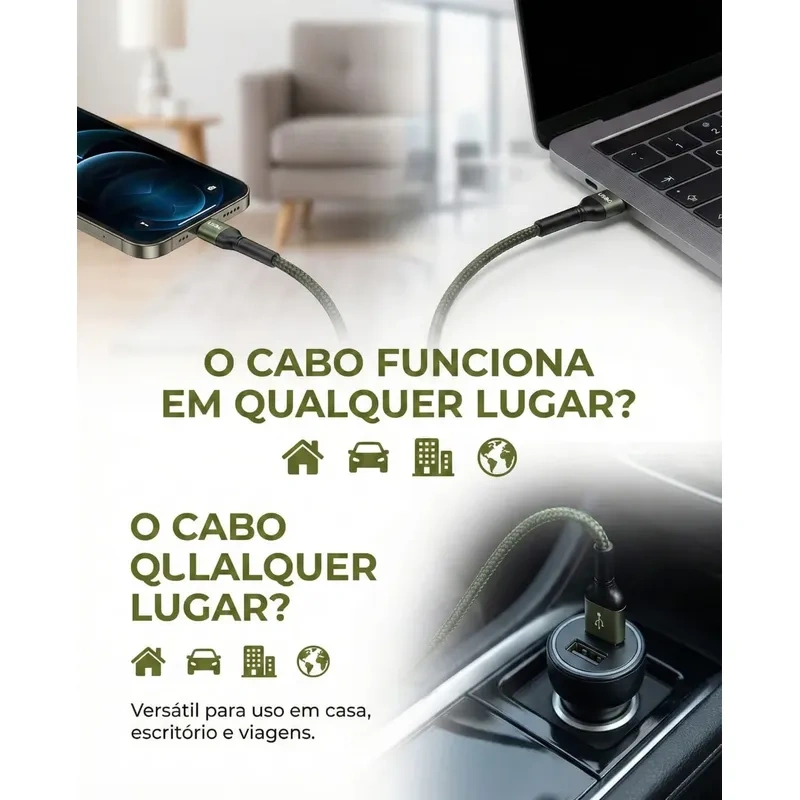 Kit 3 Cabos Tipo C Inova Turbo 3.4a Nylon Trançado Reforçado Sortido - Imagem 5