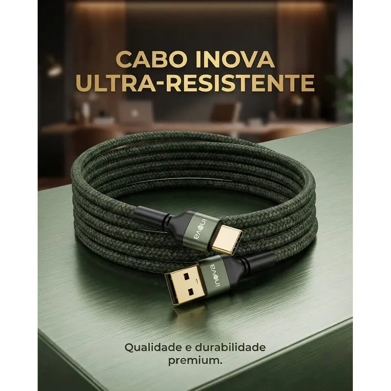 Kit 3 Cabos Tipo C Inova Turbo 3.4a Nylon Trançado Reforçado Sortido - Imagem 6