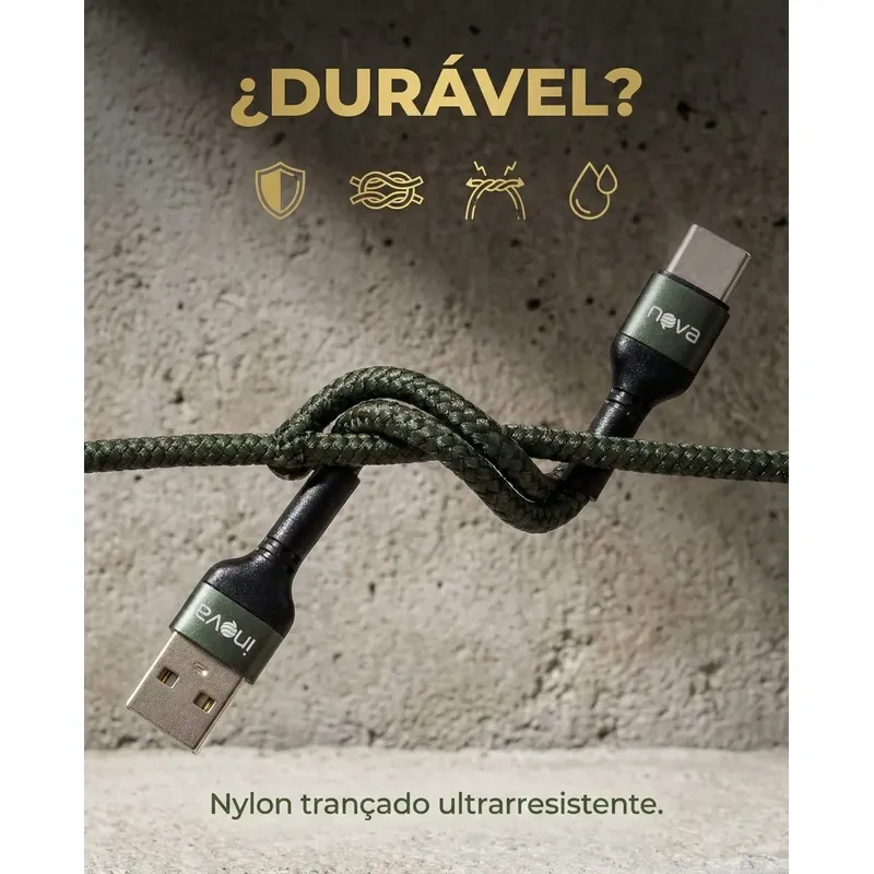 Kit 3 Cabos Tipo C Inova Turbo 3.4a Nylon Trançado Reforçado Sortido - Imagem 7