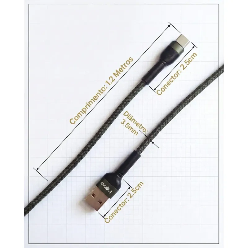 Kit 3 Cabos Tipo C Inova Turbo 3.4a Nylon Trançado Reforçado Sortido - Imagem 9