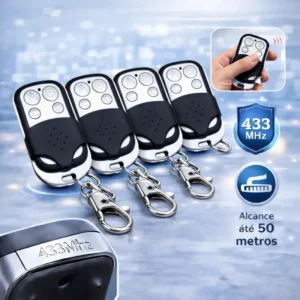 Kit 4 Controle Remoto Universal 4 Botões Para Portão Eletrônico Automatico Alarme Cerca Elétrica 433mhz Chrome Technology
