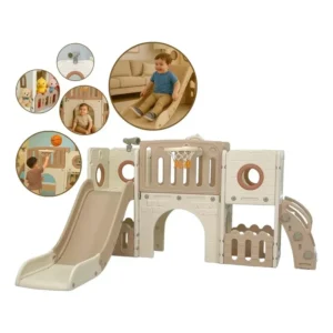 Playground Escorregador Túnel Telescópio Cesta Casinha Bege