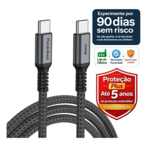 Plus Do Brasil Cabo Tipo C Duplo 240w 2 Metros Com Chip E-mark Compativel Com Apple Macbook iPhone 17 16 15 Galaxy Samsung S24 S23 S22 S21 Notebook Chromebook Galaxy Book 4 100w 24