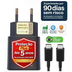 Plus Do Brasil Carregador Turbo Para Samsung Galaxy S25 S24 S23 S22 S21 S20 Fe Ultra Motorola M22 M31 M32 M62 M63 M64 G15 Xiaomi Redmi Note 12 13 14 15 - Cabo Blindado Tipo Usb C