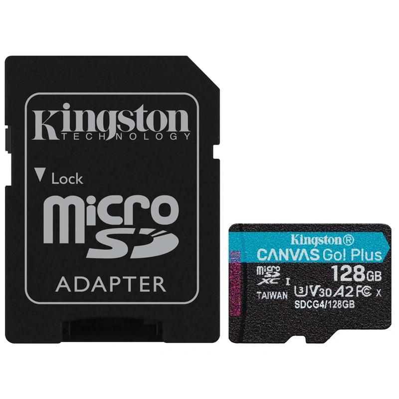 Cartão de Memória Micro SD Kingston Canvas Go Plus U3 C10 V30 A2 128GB - SDCG4128GB