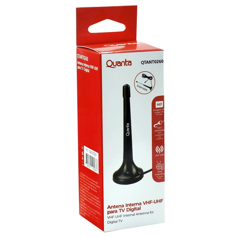 Antena para TV Digital Quanta QTANT0260 Interno VHF UHF - Preto - Imagem 3