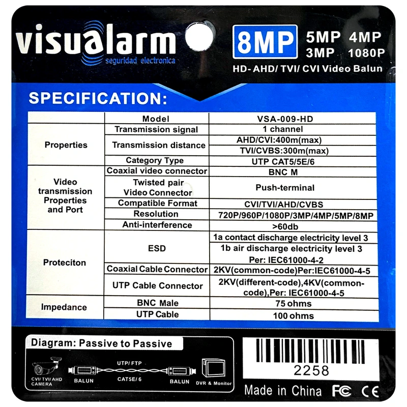 Conector de Vídeo Balun Visualarm VSA-009-HD TVI CVI AHD CVBS - Preto - Imagem 3