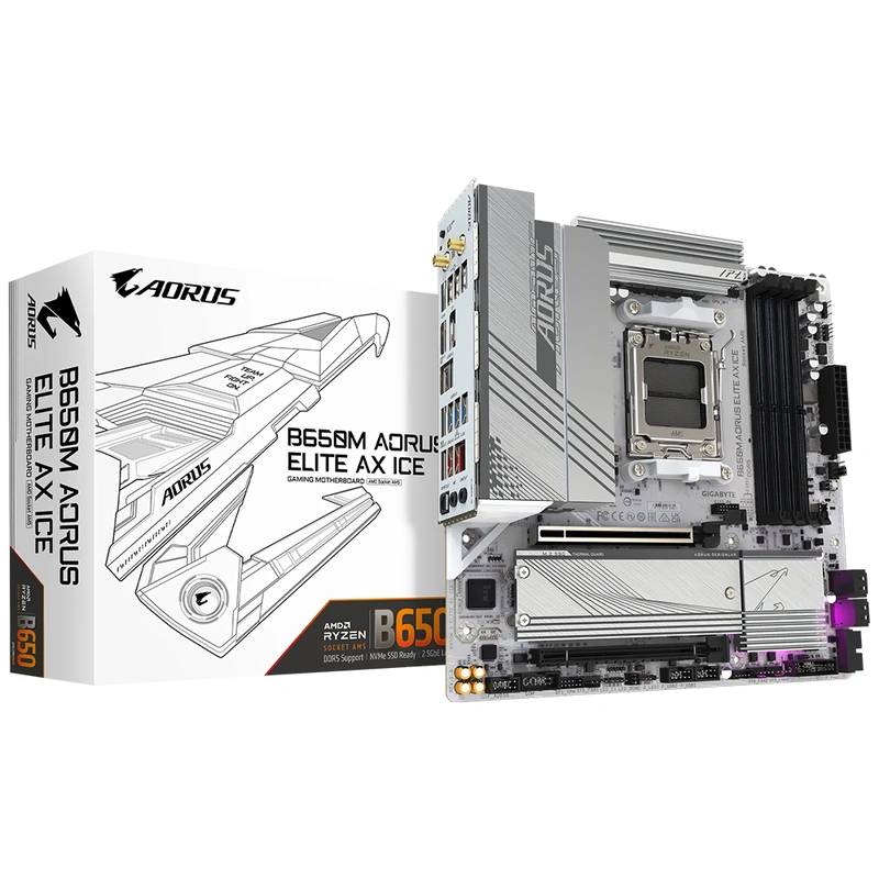 Placa Mãe Gigabyte B650M AORUS Elite AX Ice Socket AM5 DDR5 AMD B650 Micro ATX