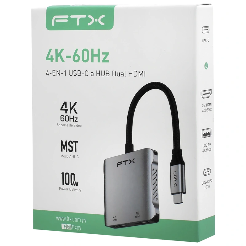 Hub USB-C FTX CT-CM2H4K-AG 115571 4 Portas 2 HDMI USB USB-C Fêmea - Cinza - Imagem 3