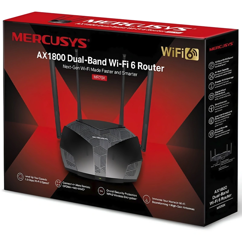 Roteador Mercusys MR70X AX1800 Dual Band 2.4GHz 5GHz Wi-Fi 6 4 Antenas - Preto - Imagem 3