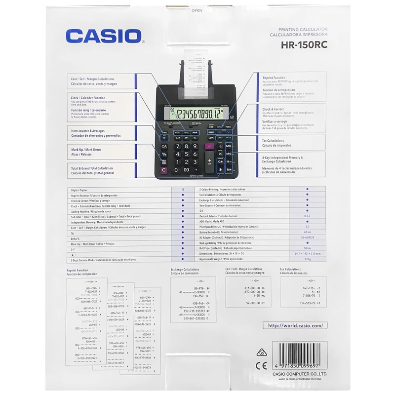 Calculadora com Bobina Casio HR-150RC 12 Digitos - Preto - Imagem 3