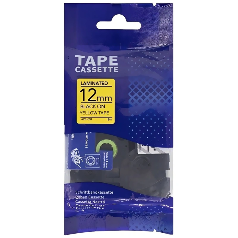 Fita Adesiva para Rotuladora Laminated AZE-631 - Yellow Tape (12mm) - Imagem 2