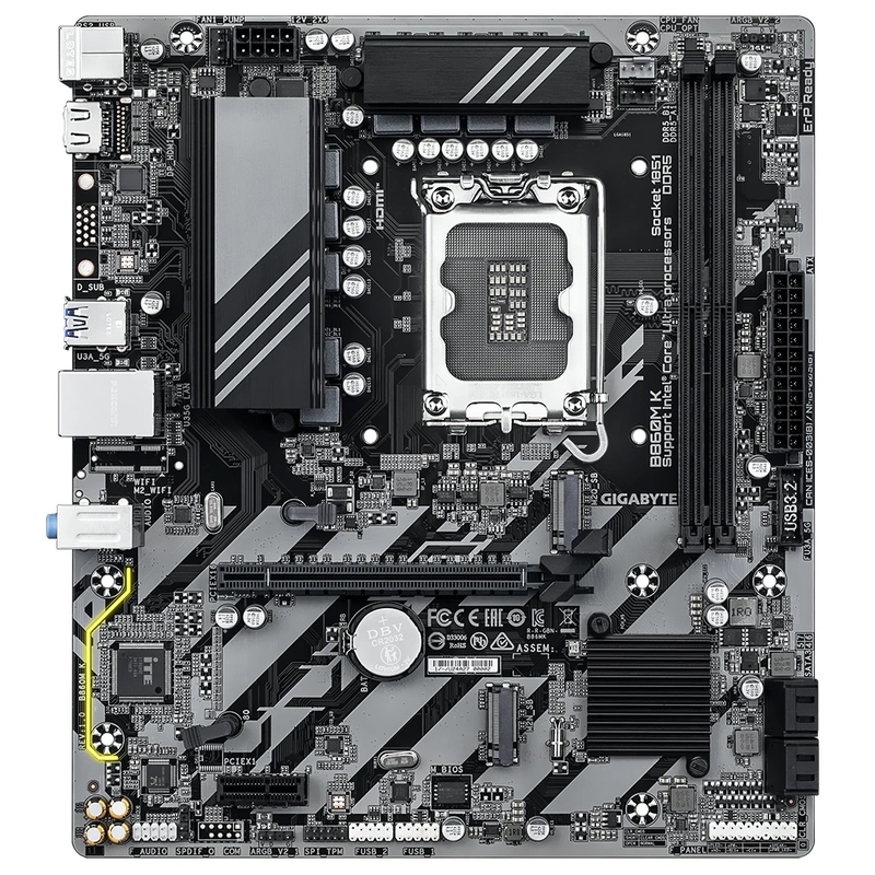 Placa Mãe Gigabyte B860M K Socket LGA 1851 DDR5 Intel B860 2 Slots DIMMs Dual Channel DDR5 - Imagem 3