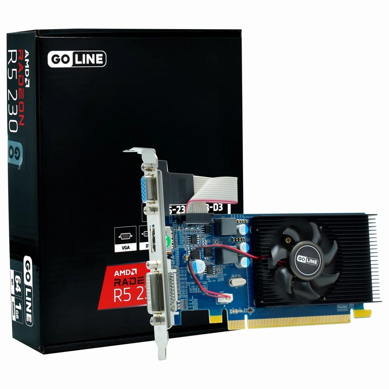 Placa de Vídeo Goline 1GB Radeon R5-230 DDR3 - GL-R5-230-1GB-D3 Base: 625MHz