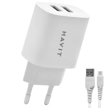 Carregador Tomada Havit ST902 USB - Branco + Cabo USB USB-C Padrão BR