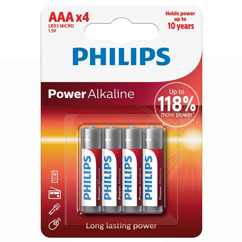 Pilhas Philips Alkaline Power AAA com 4 Pilhas - LR03P4B97 Power Alkaline AAA - Imagem 3