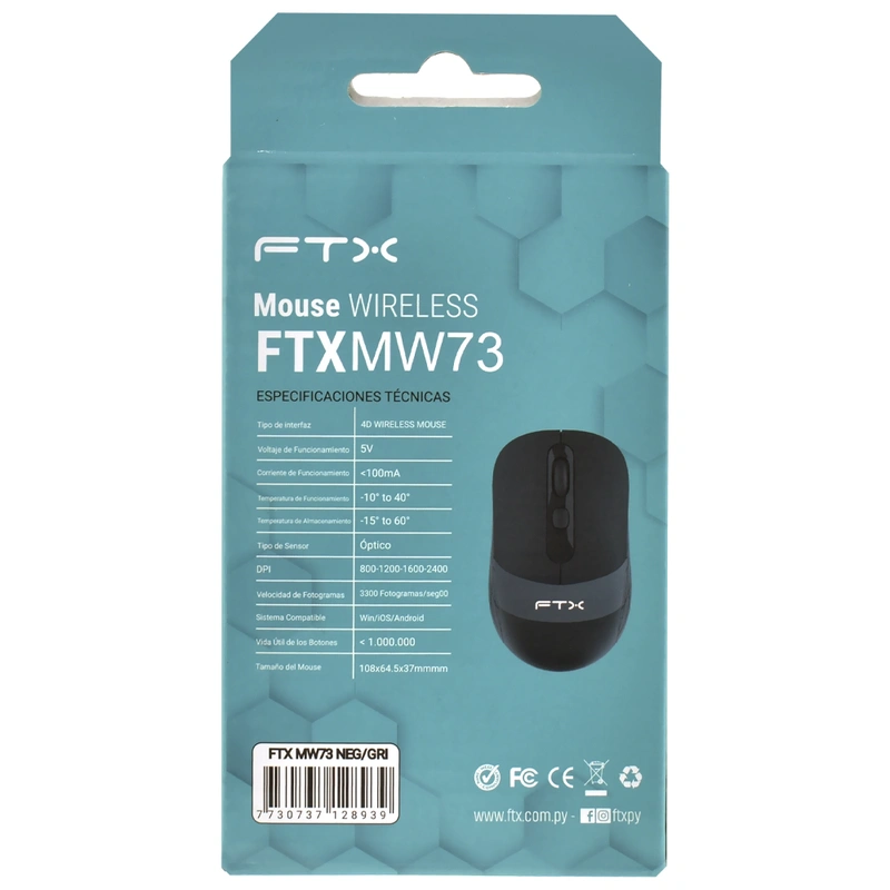 Mouse FTX MW73 Wireless - Preto USB Receiver 2.4GHz - Imagem 3