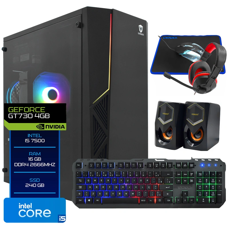 PC Montado Gamer Intel Core i5 8400 2.5GHz 16GB RAM 240GB SSD Radeon HD7670 ATI 4GB + Kit