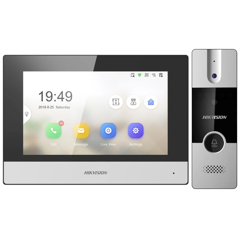 Vídeo Porteiro Hikvision DS-KIS302-P IP Hybrid Wi-Fi - Preto Prata (Kit)