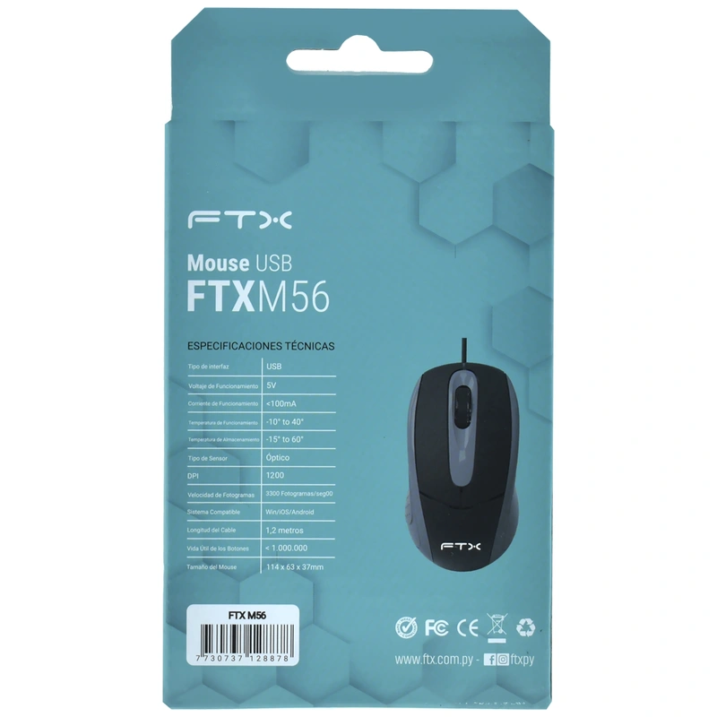 Mouse FTX M56 USB - Preto Cinza Com Fio - Imagem 3