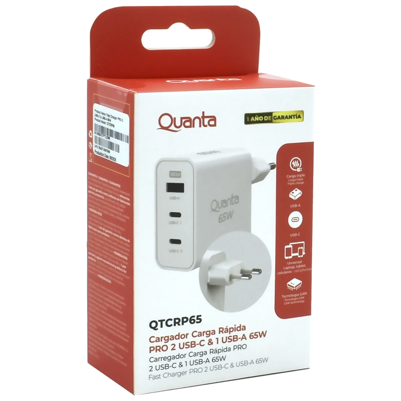 Carregador Tomada Quanta QTCRP65 USB USB-C 65W - Branco - Imagem 3