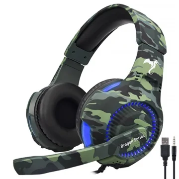 Headset Gamer Kolke KGA-487 Trooper LED Com Fio - Azul Camuflado Analógico de 3.5mm - USB