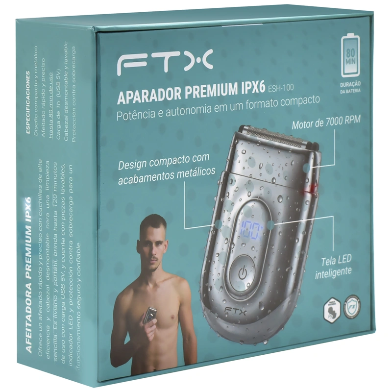Barbeador FTX ESH-100 Recarregável - Cinza USB-C - Imagem 4