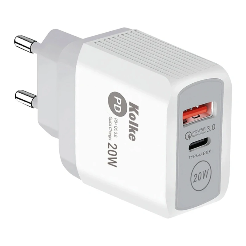 Carregador Tomada Kolke KCR-2706 USB 3.0 USB-C 20W - Branco Cinza + Cabo USB-C 1M - Imagem 2