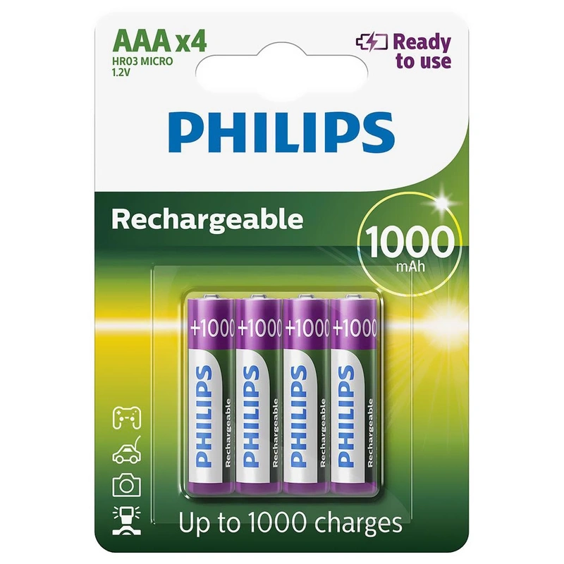 Pilhas Recarregável Philips AAA com 4 Pilhas 1000MAH - R03B4RTU1097 - Imagem 3