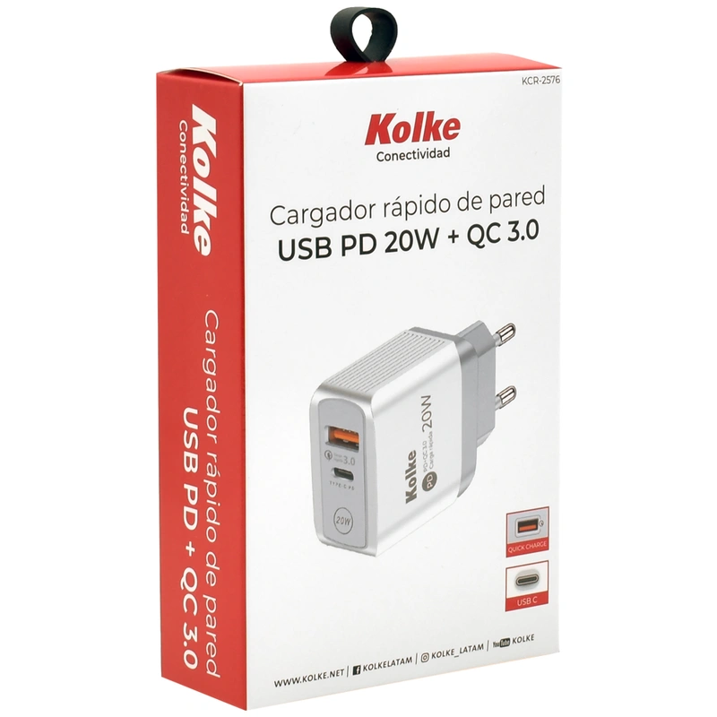 Carregador Tomada Kolke KCR-2576 USB 3.0 USB-C 20W - Branco - Imagem 2