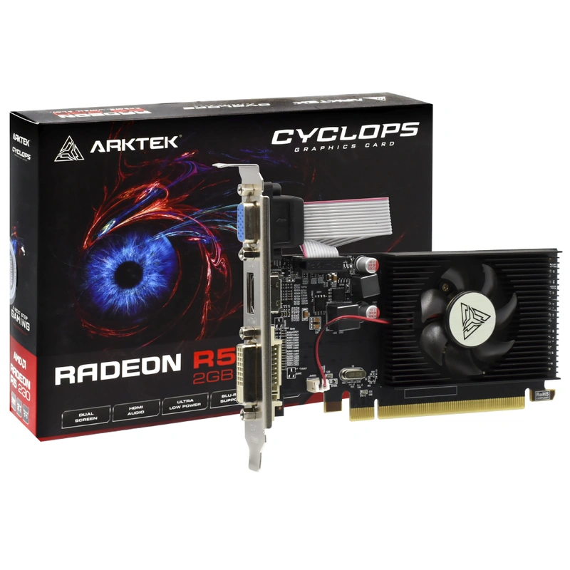 Placa de Vídeo Arktek Cyclops 2GB Radeon R5-230 GDDR3 - AKR230D3S2GL1 625MHz