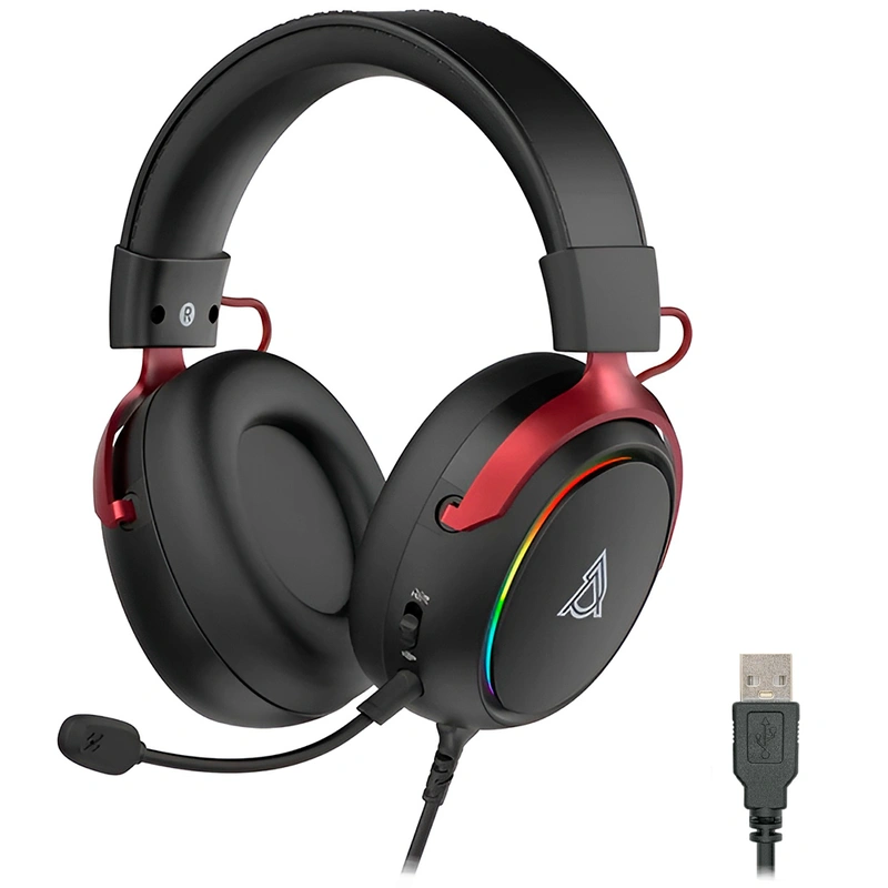 Headset Gamer Ajazz AHW10 RGB Com Fio - Preto Vermelho (986185) PC USB
