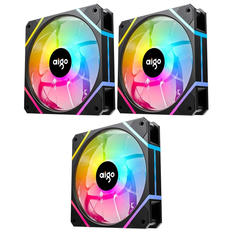 Cooler para Gabinete Aigo AM12 Pro 12X12 ARGB - Preto (Kit com 3) - Imagem 2