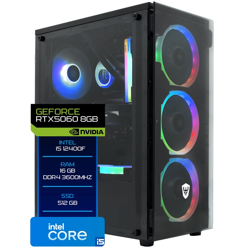 PC Montado Gamer Intel Core i5 12400F 2.5GHz 32GB RAM 512GB SSD GeForce RTX5060 8GB Preto
