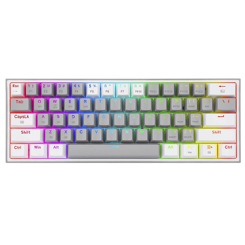 Teclado Gamer Redragon K616-RGB Fizz Pro BT USB Wireless RGB Inglês - Cinza Branco