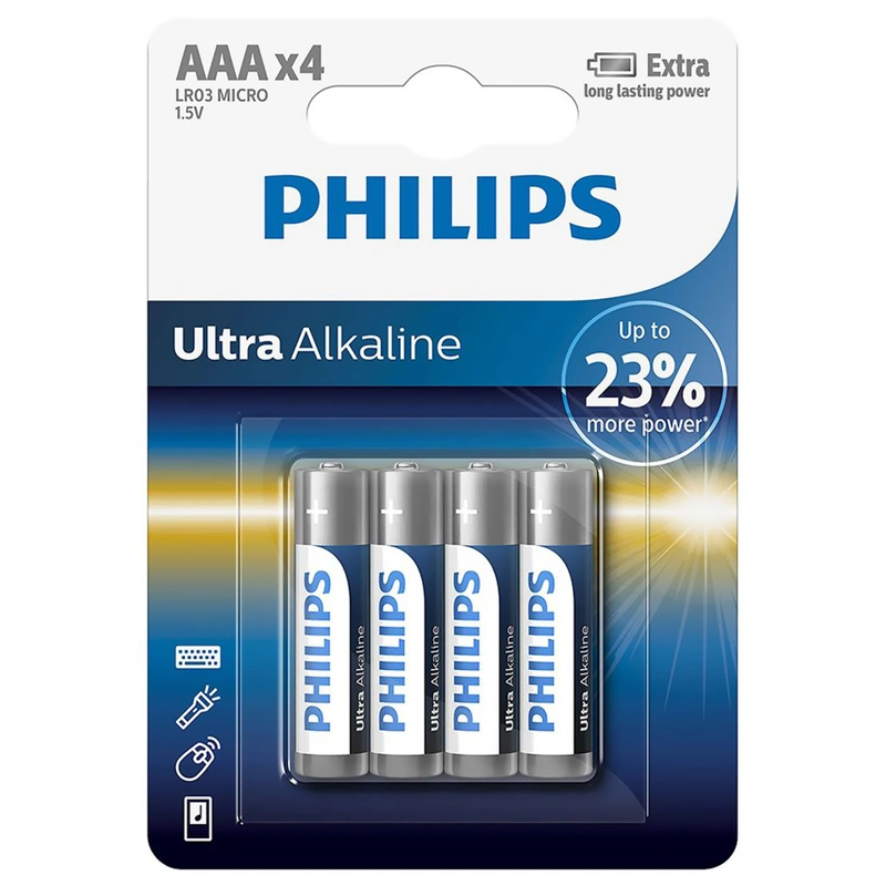 Pilhas Philips Ultra Alkaline AAA com 4 Pilas - LR03E4B97 - Imagem 3