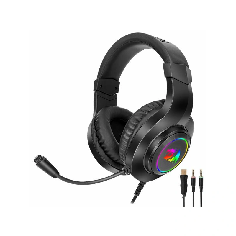 Fone Gamer Redragon H260RGB Hylas RGB Com Fio - Preto Analógico de 3.5 mm - USB