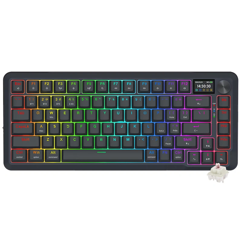 Teclado Gamer Mecânico Redragon K708-RGB-PRO Flekact Pro Wireless RGB LCD Inglês - Preto