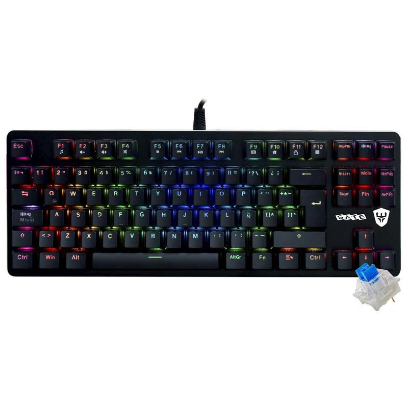 Teclado Gamer Mecânico Satellite GK-502 USB RGB Espanhol - Preto Com fio